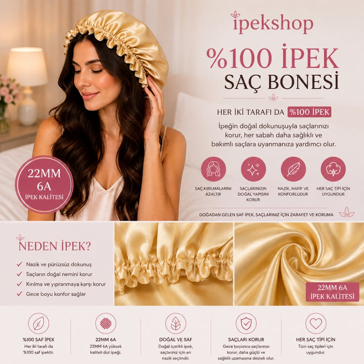 %100 İpek Saç Bonesi – Lotus 22MM 6A Dut İpeği Çift Taraflı Uyku Bonesi