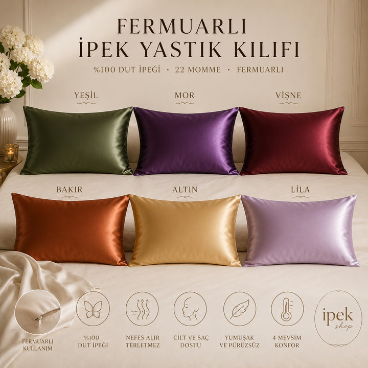 Fermuarlı İpek Yastık Kılıfı