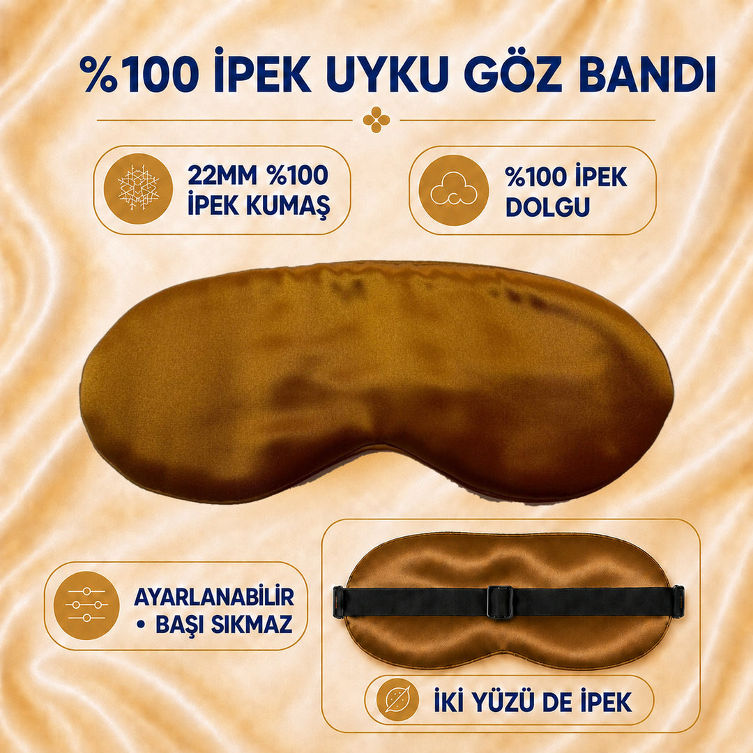 Bakır Ayarlanabilir Lastikli %100 İpek Uyku Göz Bandı – 22MM İpek Dolgulu