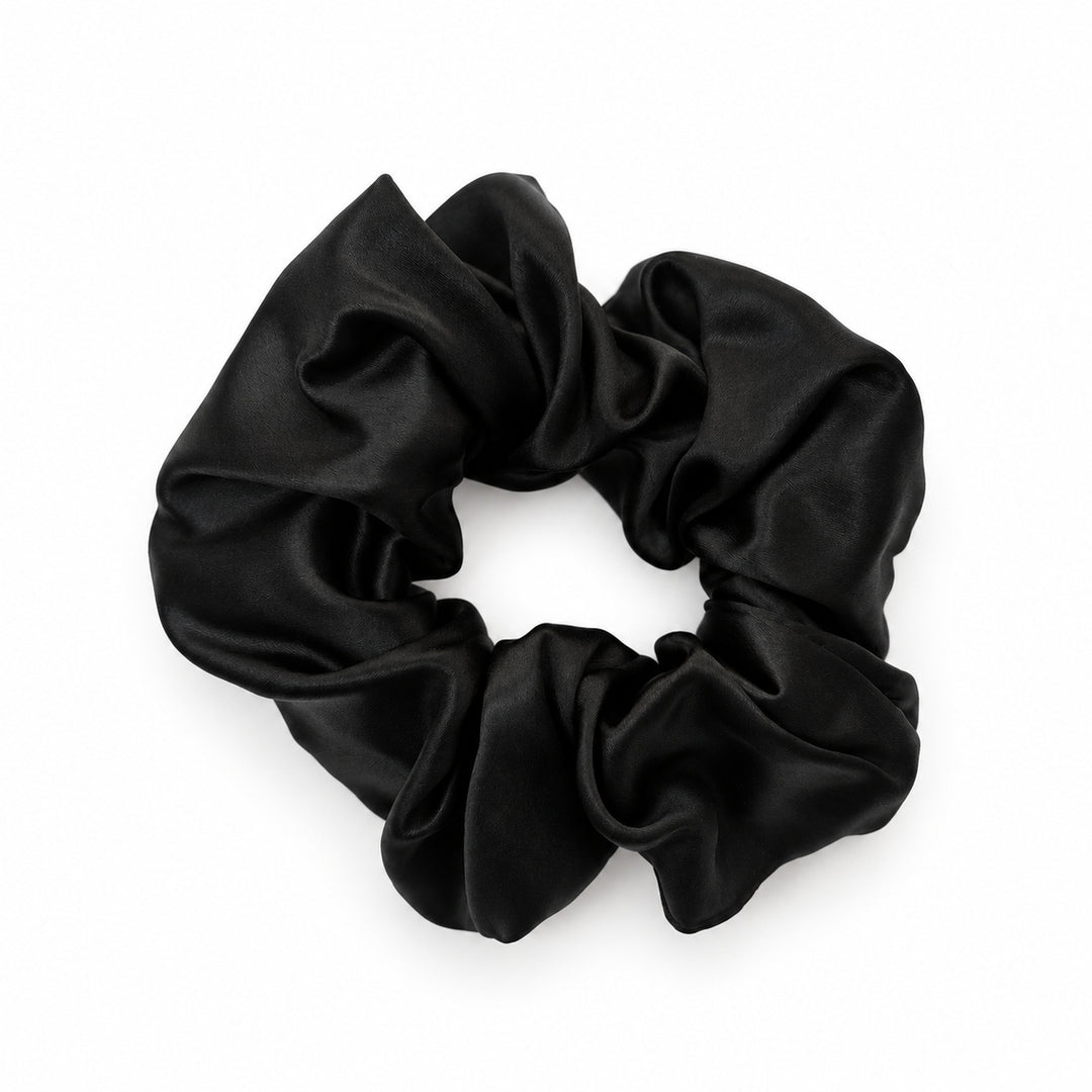 Saf İpek Siyah Toka Scrunchie Orta Boy