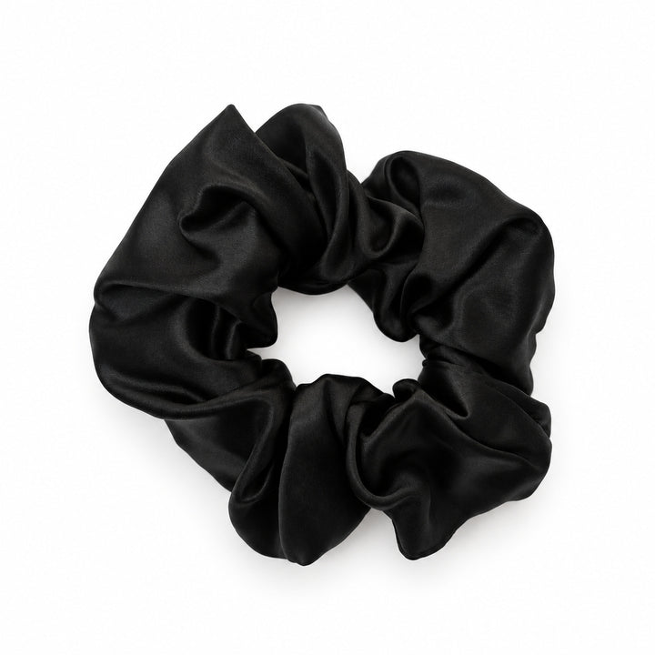 Saf İpek Siyah Toka Scrunchie Orta Boy