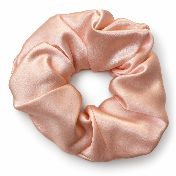 Saf İpek Toz Pembe Toka Scrunchie Orta Boy