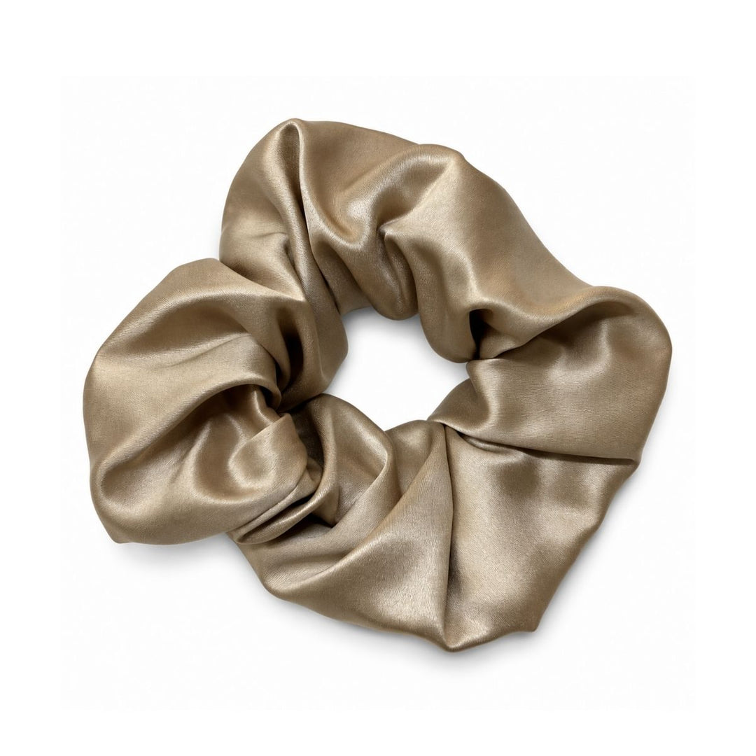 Saf İpek Bej Vizon Toka Scrunchie Büyük Boy