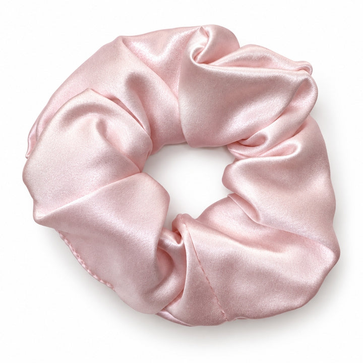 Saf İpek Pembe Toka Scrunchie Büyük Boy