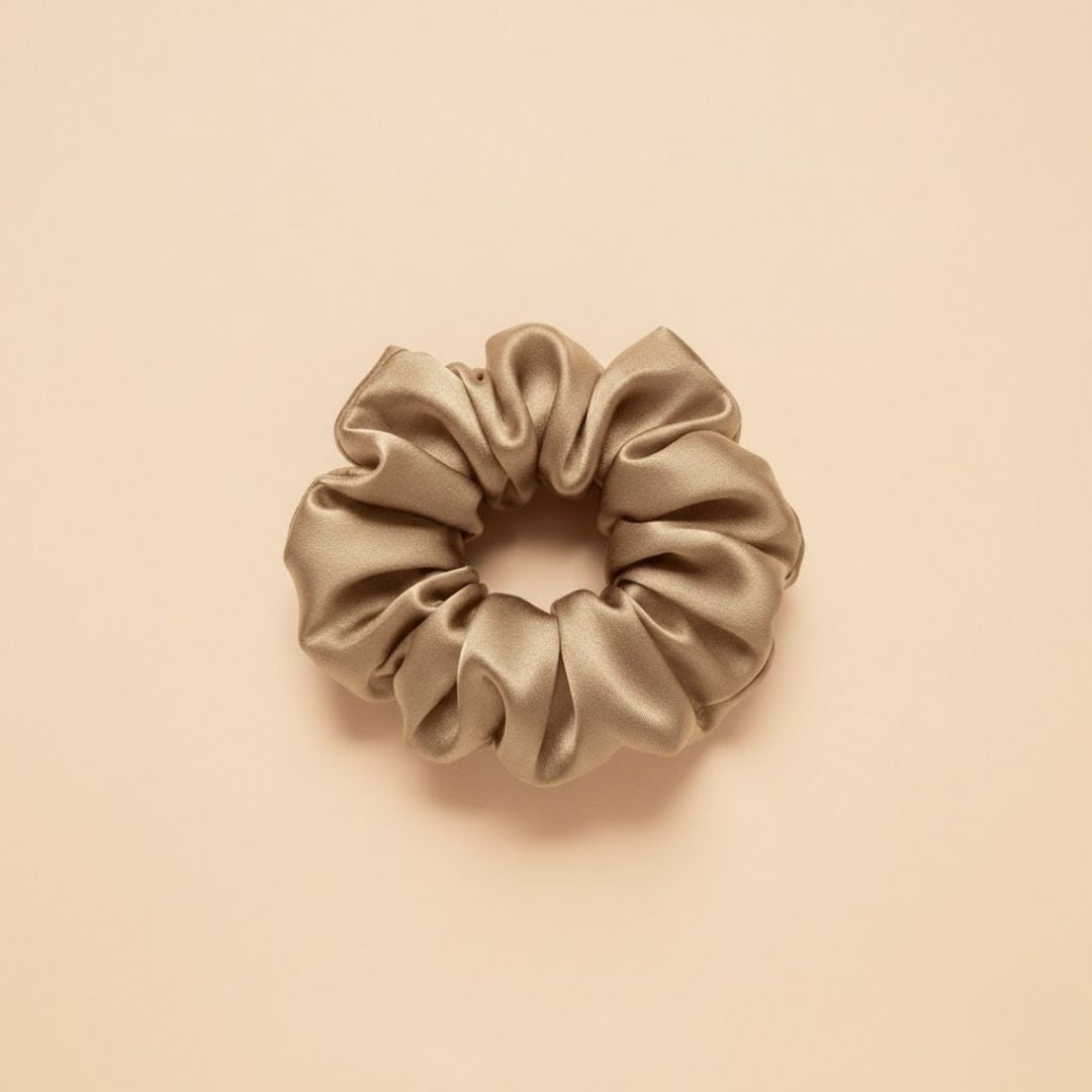Saf İpek Bej Toka Scrunchie Büyük Boy