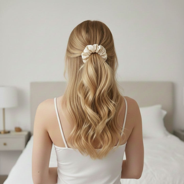 Saf İpek Açık Sarı Toka Scrunchie Büyük Boy
