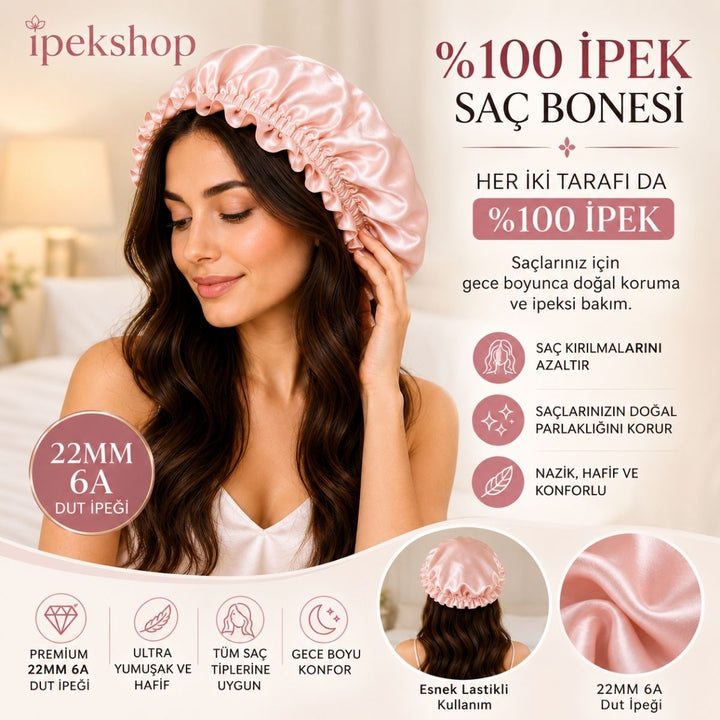 %100 İpek Saç Bonesi – Lotus 22MM 6A Dut İpeği Çift Taraflı Uyku Bonesi