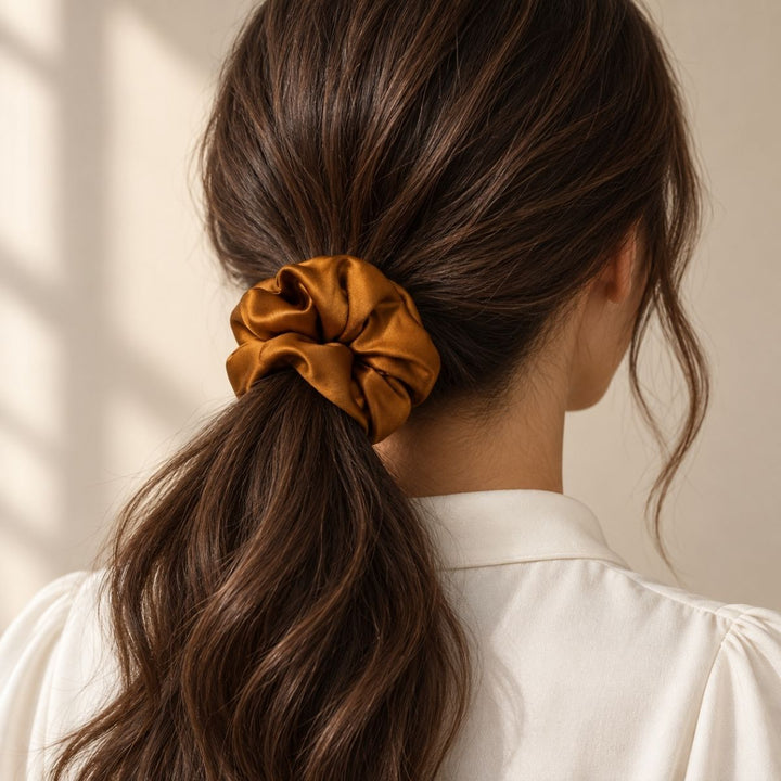 Saf İpek Bakır Toka Scrunchie Orta Boy