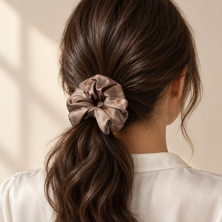 Saf İpek Lotus Toka Scrunchie Orta Boy